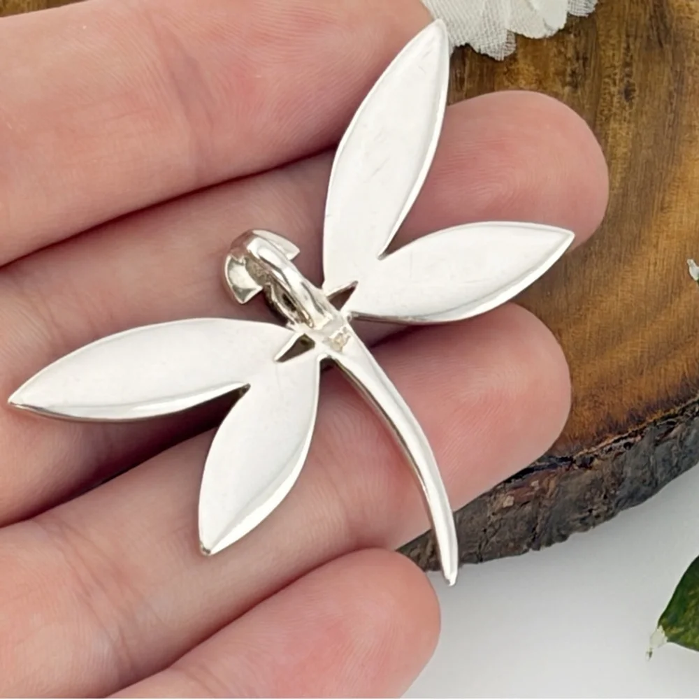 Vintage Dragonfly Butterfly Pendant Sterling Silver 925 Mother of Pearl Inlay